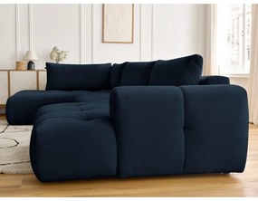 Divano angolare blu scuro allungabile e con contenitore (penisola a sinistra/a U) con rivestimento in ciniglia Fuji – Bobochic Paris