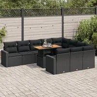 Set Divani da Giardino 11 pz con Cuscini in Polyrattan Nero 3327086