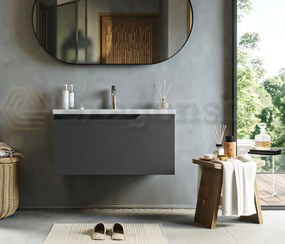 Mobile bagno dark grey 80x45 Modena un cassetto maniglia a gola con lavabo in ceramica lucida