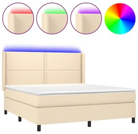 Letto a molle con materasso e led crema 160x200 cm in tessuto