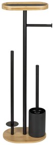 Porta carta igienica nero/di colore naturale in acciaio con supporto con spazzola Pomarolo – Wenko