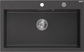 Mexen Elix lavello da cucina in granito, 1 vasca, 800 x 500 mm, nero maculato, sifone cromato - 6527801005-76
