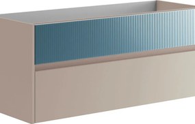 Mobile da bagno sospeso sotto lavabo Niwa 2 cassetti ideale per doppia vasca L 119.5 x H 50 x P 45.5 cmsabbia e blu pacifico cannettato