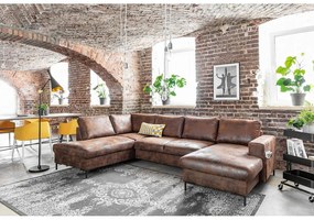 Divano letto a U marrone in similpelle Vintage, angolo sinistro Lofty Lilly - Miuform