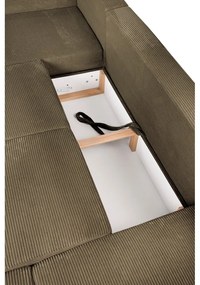 Divano angolare verde allungabile (con penisola a destra/a forma di "U") con rivestimento in velluto a coste Tori – Bonami Selection