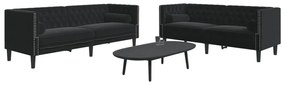 Set Divani Chesterfield 2pz Con Cuscini Nero Velluto /