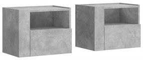 Comodini a muro 2 pz grigio cemento 45x30x35 cm