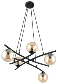 Lampadario Moderno Cadmo Acciaio Nero 5 Luci E14 Ip20