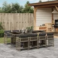 Set da Pranzo da Giardino 9 pz con Cuscini in Polyrattan Grigio 3211640