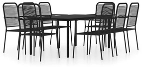 Set da pranzo per giardino 9 pz con cuscini nero
