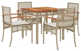 Set da pranzo da giardino 5 pz con cuscini beige in polyrattan