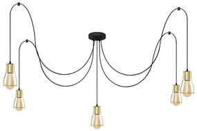 Lampadario a sospensione con filo TUBE 5xE27/15W/230V ragno nero/oro