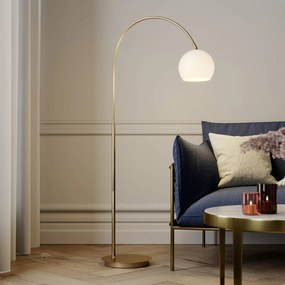 Lindby Lampada ad arco Cynthia, color ottone, vetro, 140 cm, E27