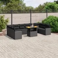 Set Divani da Giardino 11 pz con Cuscini in Polyrattan Nero 3271482