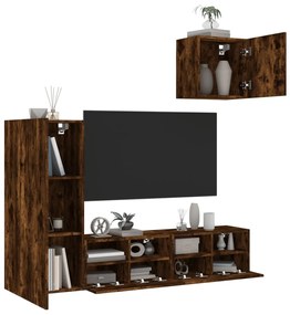 Mobili tv a muro 4pz rovere fumo in legno multistrato