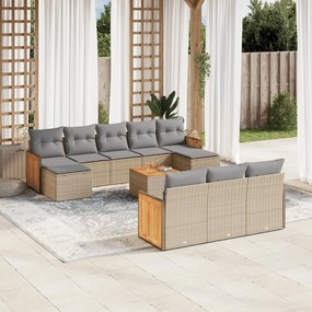 Set divani da giardino 11 pz con cuscini beige in polyrattan