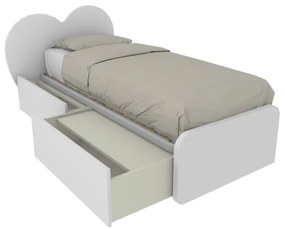 CUPIDOC - Letto cameretta a cuore singolo 80x190 con cassettoni estraibili e testata personalizzabile.Rete inclusa