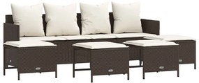 Set divano da giardino 5 pz con cuscini marrone in polyrattan