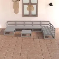 Set Divani da Giardino 8 pz Grigi in Legno Massello di Pino 3075711