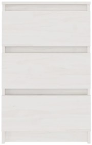 Comodino Bianco 40x29,5x64 cm in Legno Massello di Pino