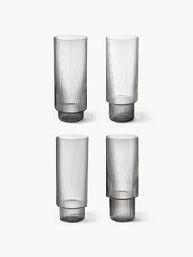 Set di 4 bicchieri da long drink in vetro soffiato con scanalatura in rilievo Ripple, 300 ml