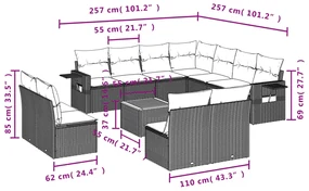 Set divano da giardino 12 pz con cuscini beige misto polyrattan