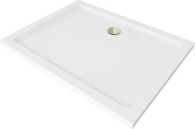 Mexen Flat piatto doccia rettangolare slim 110 x 80 cm, bianco, sifone dorato - 40108011G