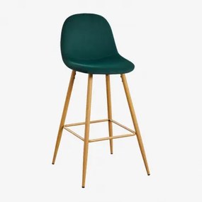 Sgabello Alto Glamm In Velluto Verde Jungle & ↑75 Cm & Legno Naturale - Sklum