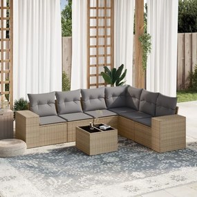 Set divani da giardino 7 pz con cuscini beige in polyrattan