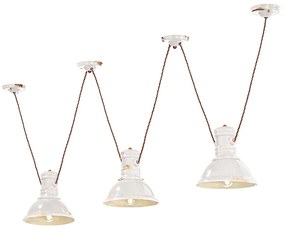 Lampadario Industrial Ferro E Ceramica Vintage Bianco 3 Luci E27