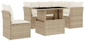 Set divano da giardino 6 pz con cuscini beige in polyrattan