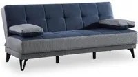 Divano letto Dfortin, Divano letto a 3 posti con piedini in metallo nero , Sof da soggiorno in tessuto imbottito con apertura click-clack, 190x87h97 cm, Grigio e Blu