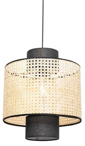 Lampada a sospensione rustica nera con rattan - Kata