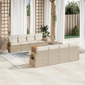 Set divano da giardino 9 pz con cuscini beige in polyrattan