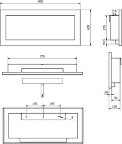 Camino a bioetanolo da parete o incasso Lucca Nero L 90 x P 12 x H 40