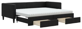 Divano letto estraibile con cassetti nero 90x200 cm in tessuto