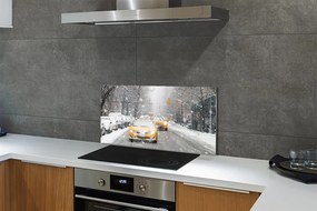 Pannello rivestimento cucina Auto invernali nella città della neve 100x50 cm
