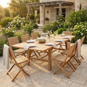 ORATOR - set tavolo in teak cm.220/300 x 100 x 77 h con 8 sedie Orator