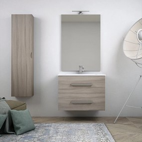 Mobile da bagno Larice 75 cm sospeso Mod. Mosca con specchio filo lucido e colonna da 140 cm