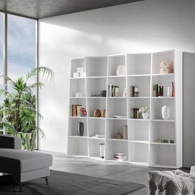 Libreria in legno Bianco 227x200h cm con 5 elementi e vani trapezoidali TREK