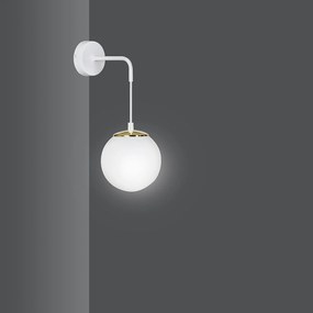Applique Moderna 1 Luce Tsukuyomi In Acciaio Bianco E Oro E Vetro A Sfera Opale