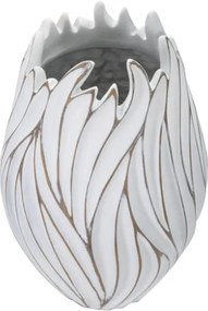 Vaso ovale in resina con decorazioni ondulate in rilievo Ø 27X41,5 cm bianco