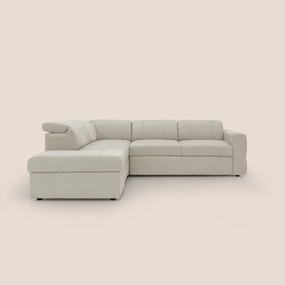 Kronos Divano angolare con poggiapiedi estraibile e pouf contenitore mobile in microfibra impermeabile T11 panna