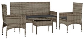 Set divani da giardino 4 pz con cuscini in polyrattan grigio