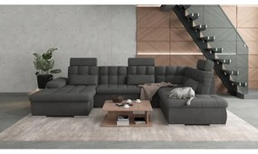 Divano angolare color antracite allungabile e con contenitore (con penisola a destra/a U) Merkur – Ropez