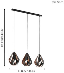 Eglo 49991 - Lampada a sospensione CARLTON 1 3xE27/60W/230V