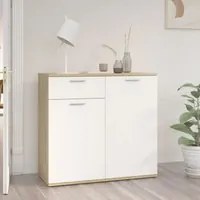 Credenza Bianca e Rovere Sonoma 80x36x75cm in Legno Multistrato 805775