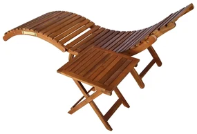 Lettino prendisole con tavolo in massello d&#039;acacia marrone