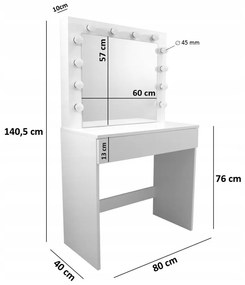 Elegante tavolo da toilette/cosmetico con illuminazione a LED e sgabello