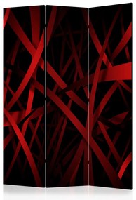 Paravento Paura del buio (3 pezzi) - astrazione 3D rossa e nera